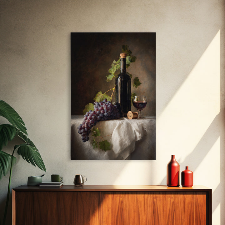 Champagne Grapes and White Linen Still Life Framed Canvas Print, Winery Art, Preppy Wall Art, Winery Decor, Fine Art, Vineyard, WIN-2x3-85
