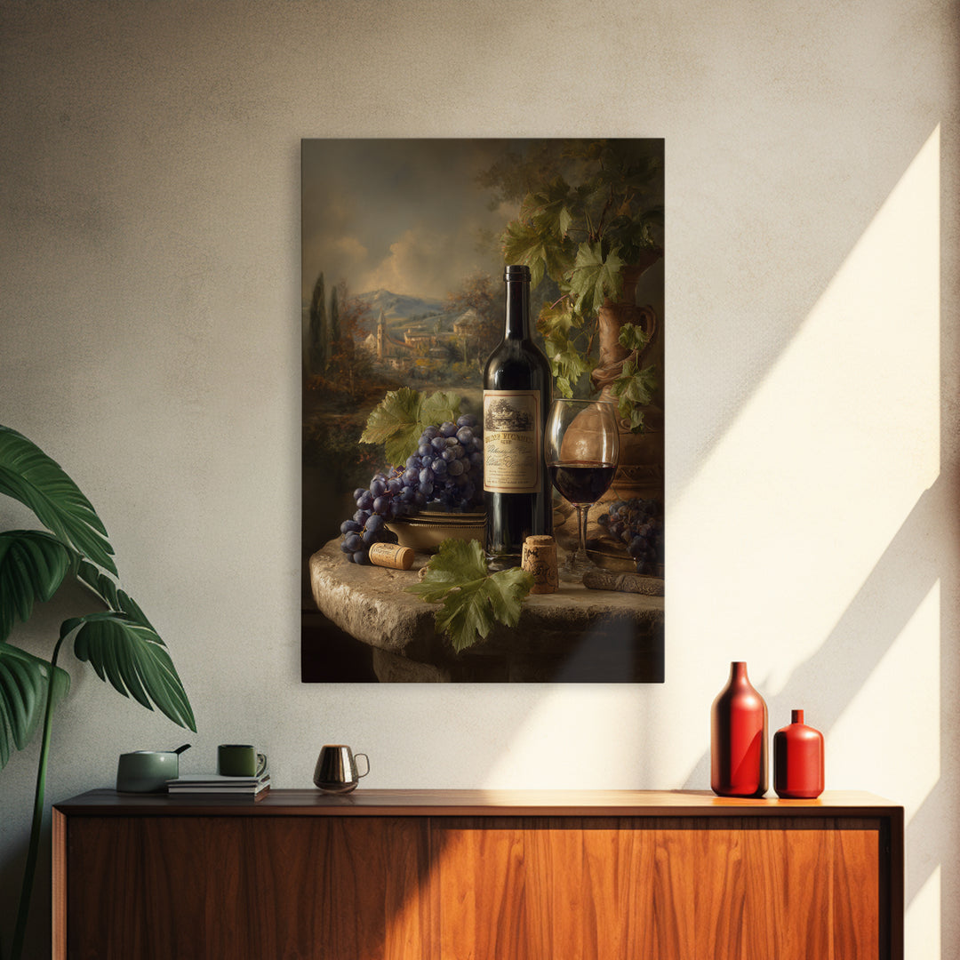 French Vineyard Hills Framed Canvas Print, Winery Art, Living Room Decor, Winery Decor, Fine Art, Vineyard, Travel Poster, WIN-2x3-88