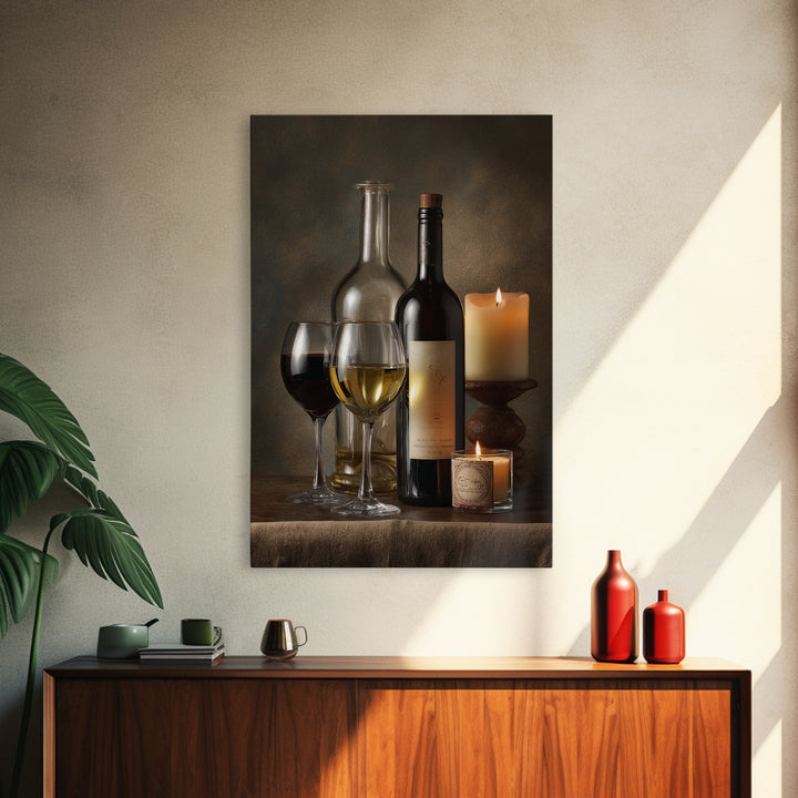 Wine Tasting Flight Rendered as Elegant Still Framed Canvas Print, Winery Art, Kitchen Wall Art, Winery Decor, Vineyard, WIN-2x3-90