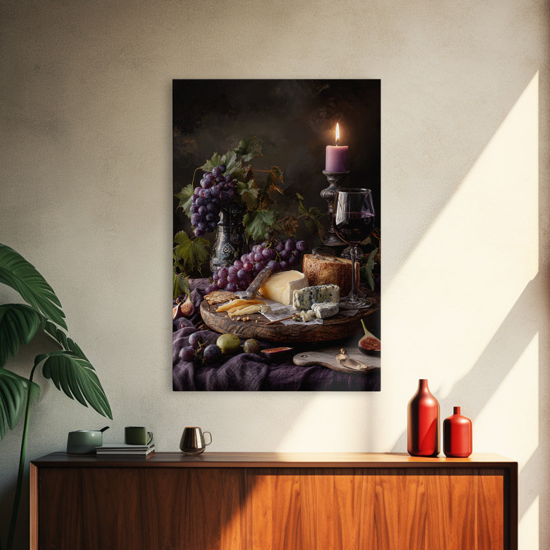 Charcuterie Board with Grapes and Cheese Framed Canvas Print, Winery Art, Wall Art Print, Winery Decor, Fine Art, Vineyard, WIN-2x3-93