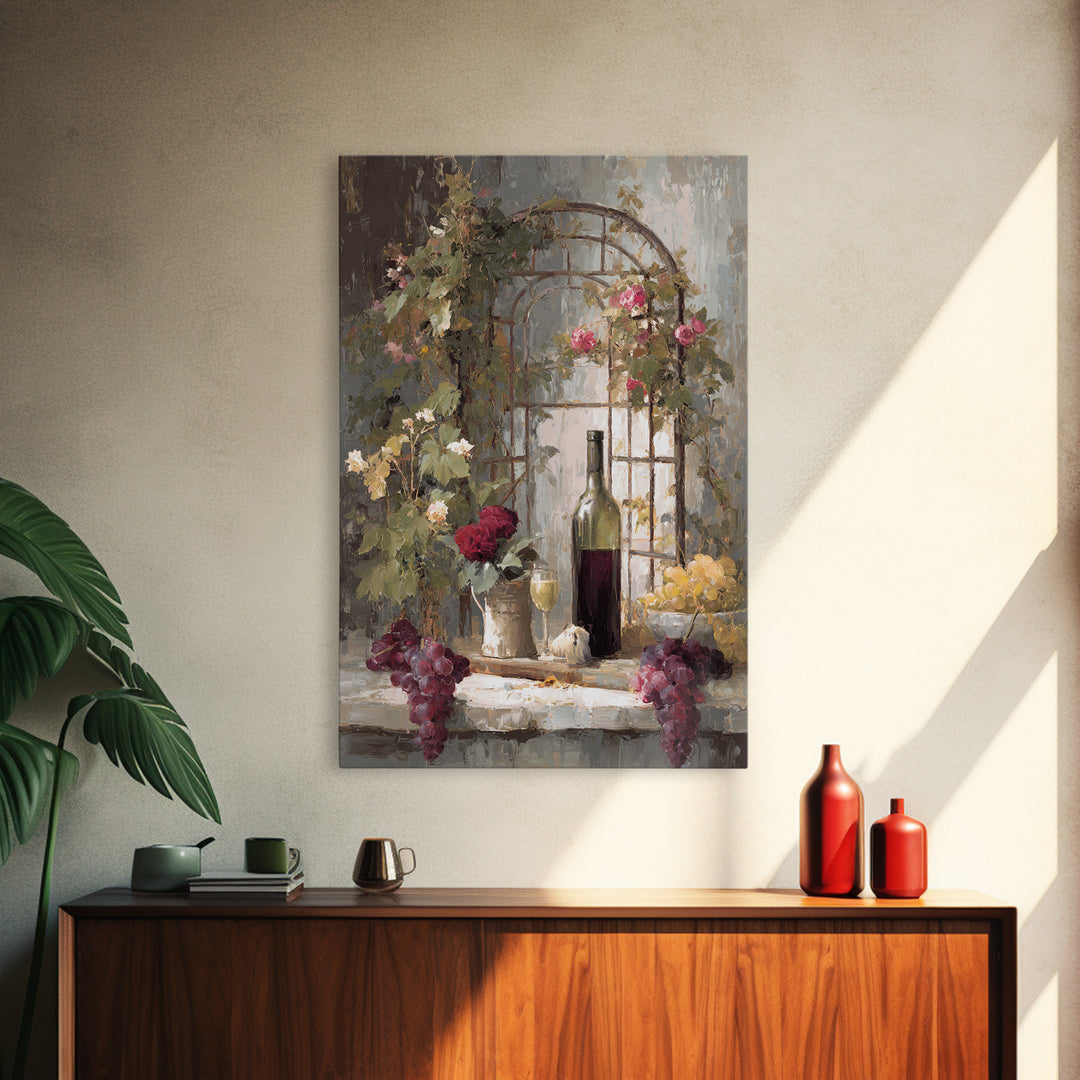 Vineyard Gate with Climbing Roses Canvas Print, Winery Art, Travel Poster, Winery Decor, Oil Painting, Vineyard, WIN-2x3-95