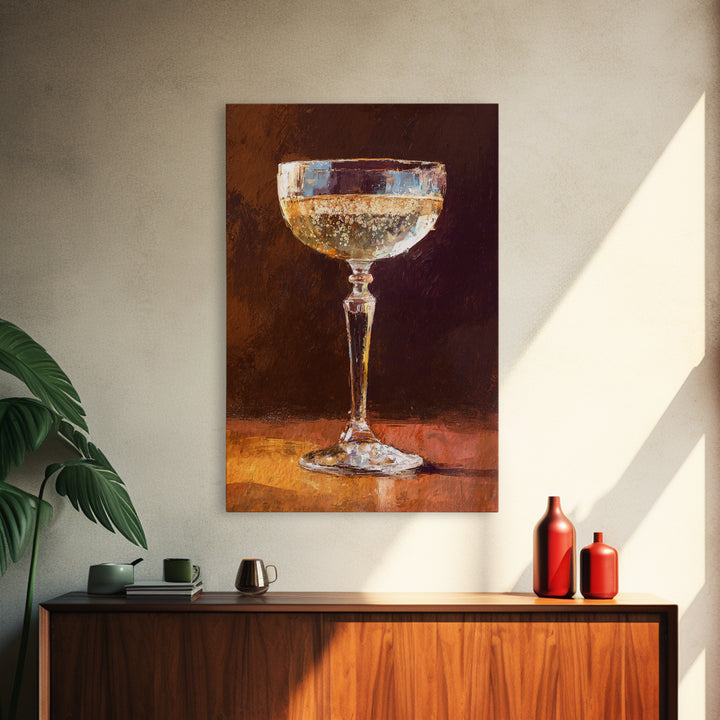 Champagne Coupe with Bubbles and Light Canvas Print, Winery Art, Gallery Wall Art, Winery Decor, Vineyard, Luxury Decor, WIN-2x3-99