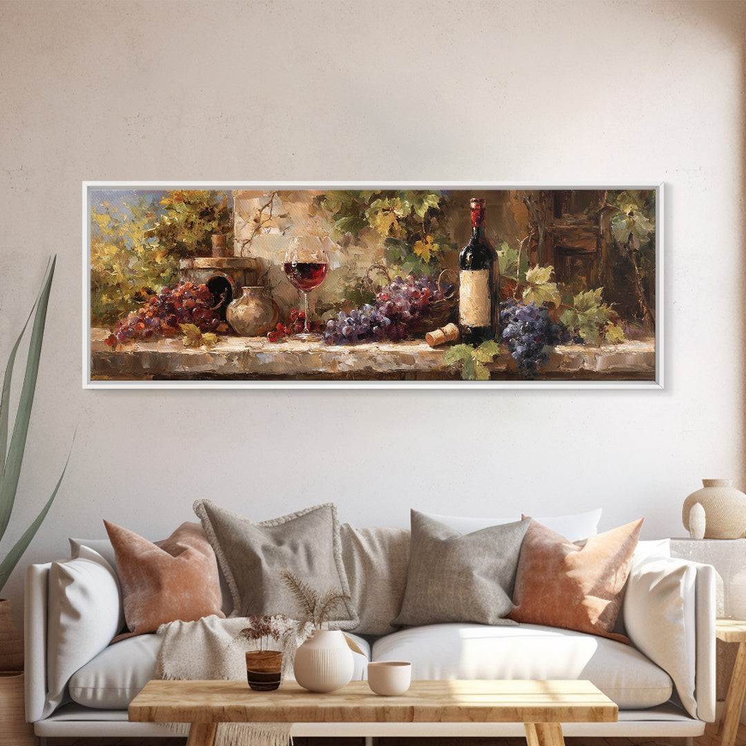 Italian Villa Vineyard Landscape Framed Canvas Print, Winery Art, Matisse Print, Winery Decor, Watercolor Art, Vineyard, WIN-3x1-12
