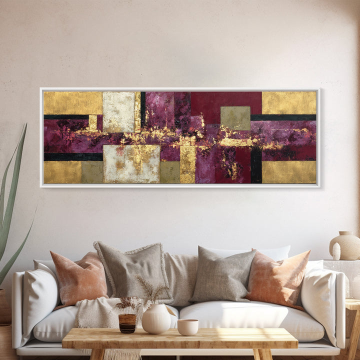 Burgundy Abstract with Gold Accents Framed Canvas Print, Winery Art, Gallery Decor, Winery Decor, Fine Art, Vineyard, WIN-3x1-15