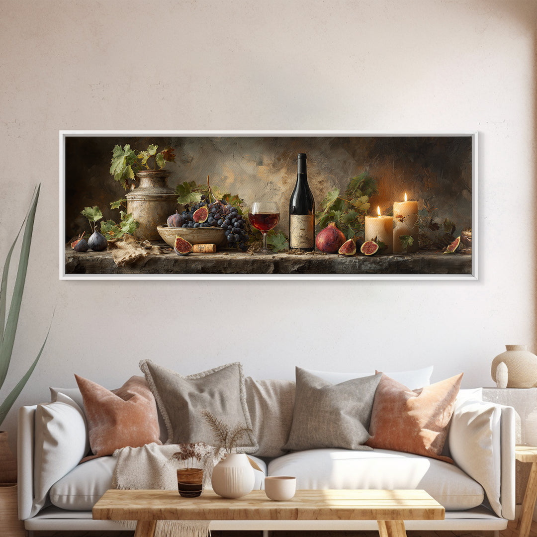 Wine Bottle and Glass Still Life Framed Canvas Print, Winery Art, Framed Art, Winery Decor, Fine Art, Vineyard, Landscape Art, WIN-3x1-18