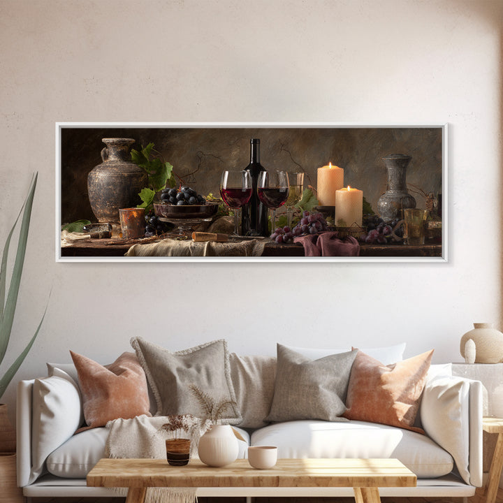 Wine Tasting Flight Rendered as Elegant Still Framed Canvas Print, Winery Art, Wall Hanging, Winery Decor, Fine Art, Vineyard, WIN-3x1-2