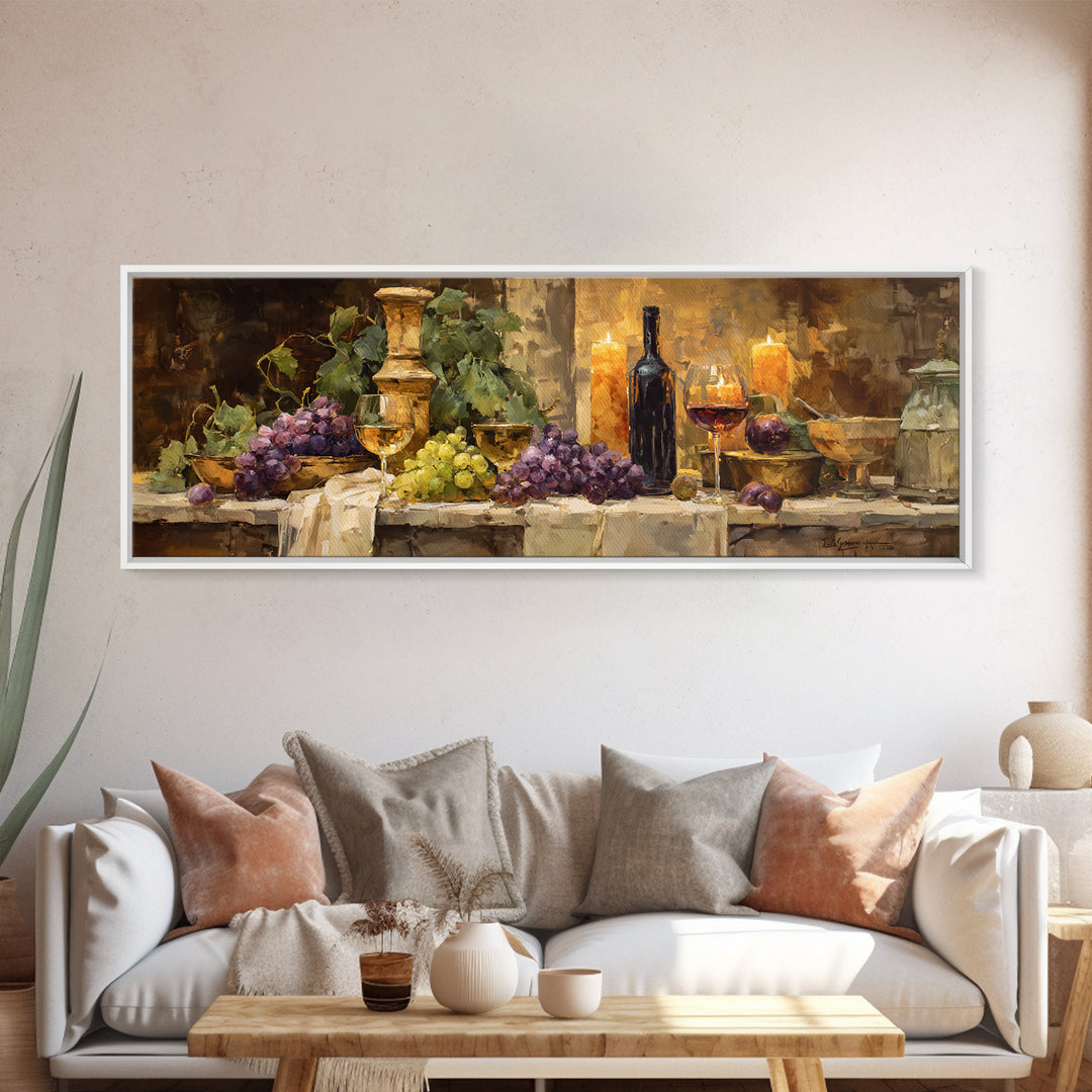 Champagne Grapes and White Linen Still Life Canvas Print, Winery Art, Matisse Print, Winery Decor, Abstract Art, Vineyard, WIN-3x1-21