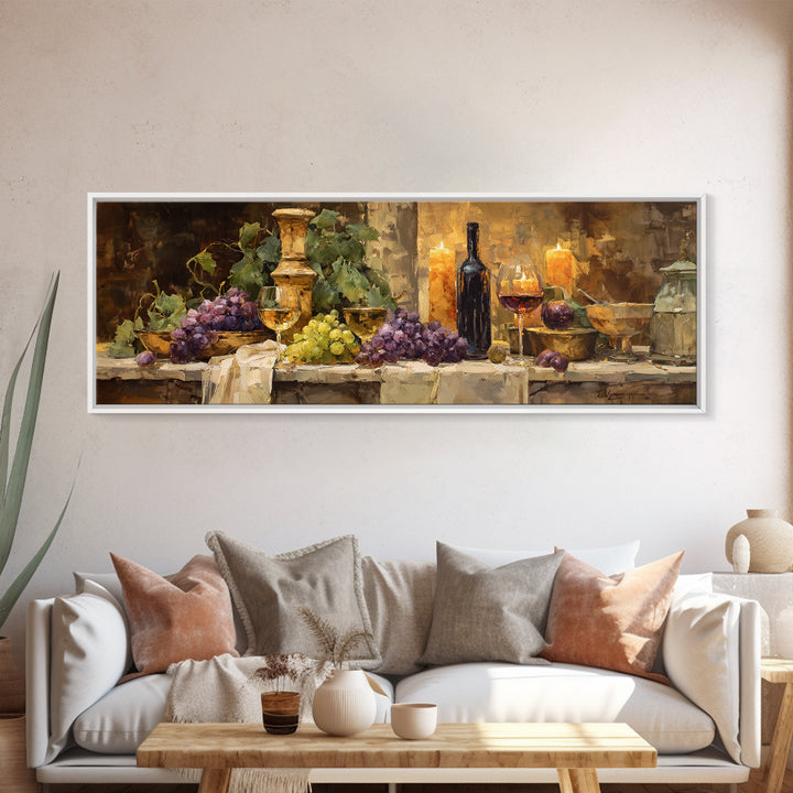 Champagne Grapes and White Linen Still Life Canvas Print, Winery Art, Matisse Print, Winery Decor, Abstract Art, Vineyard, WIN-3x1-21