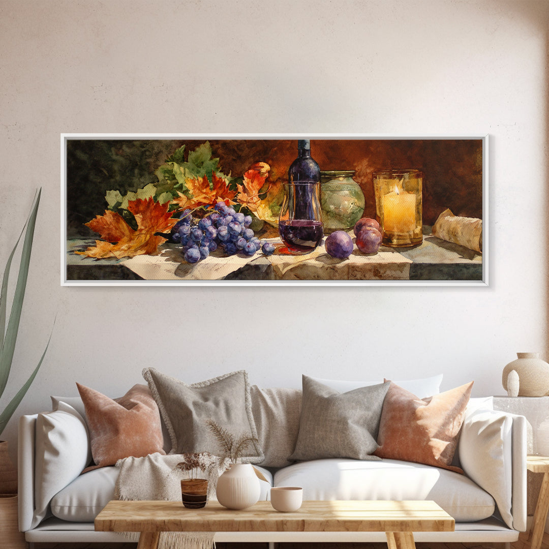 Vine Leaves Turning Autumn Red and Gold Framed Canvas Print, Winery Art, Textured Painting, Winery Decor, Fine Art, Vineyard, WIN-3x1-27
