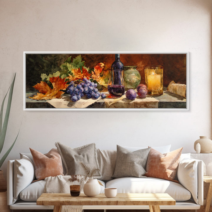 Vine Leaves Turning Autumn Red and Gold Framed Canvas Print, Winery Art, Textured Painting, Winery Decor, Fine Art, Vineyard, WIN-3x1-27