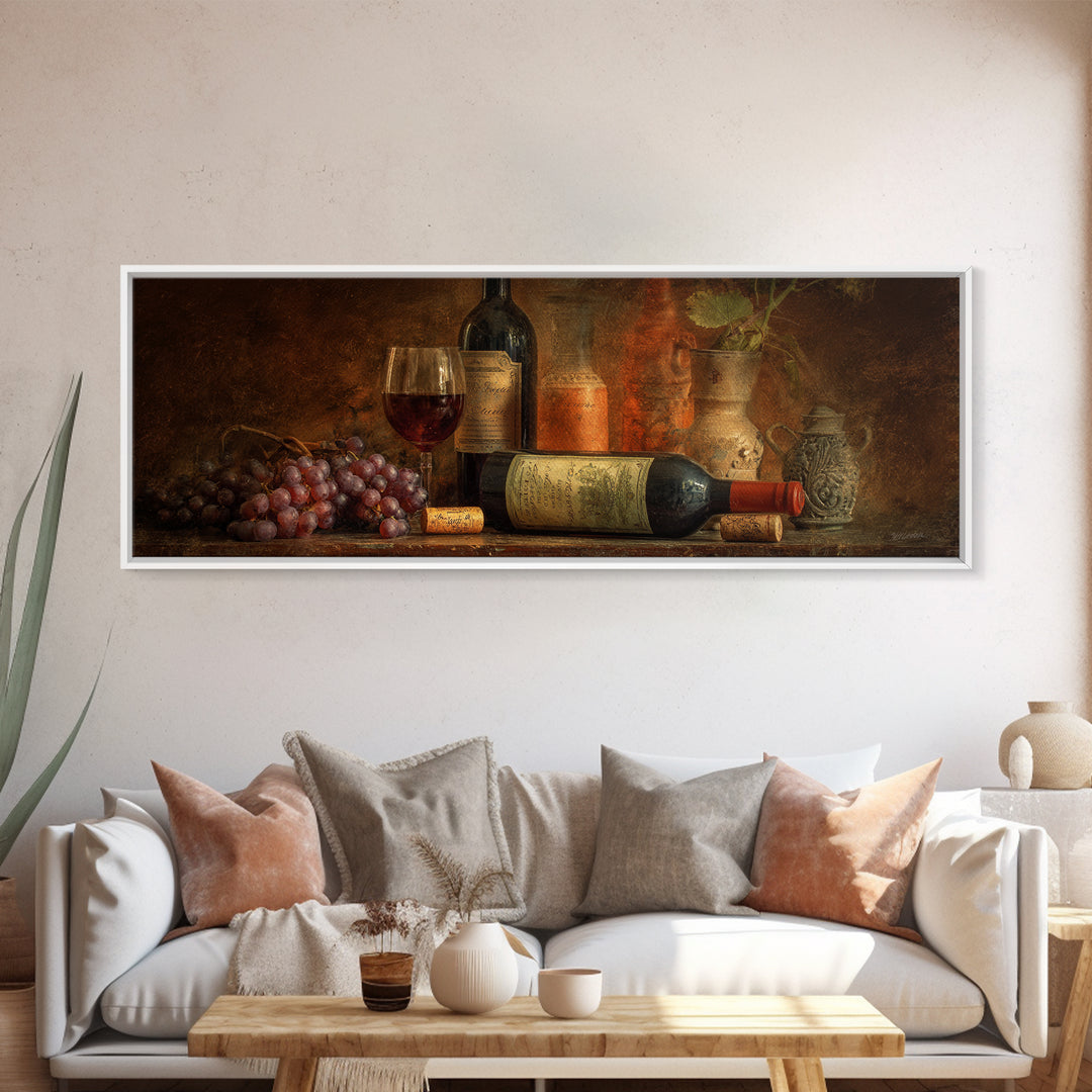 Old Cellar Key and Wine Label Shapes Framed Canvas Print, Winery Art, Travel Poster, Winery Decor, Abstract Art, Vineyard, WIN-3x1-28