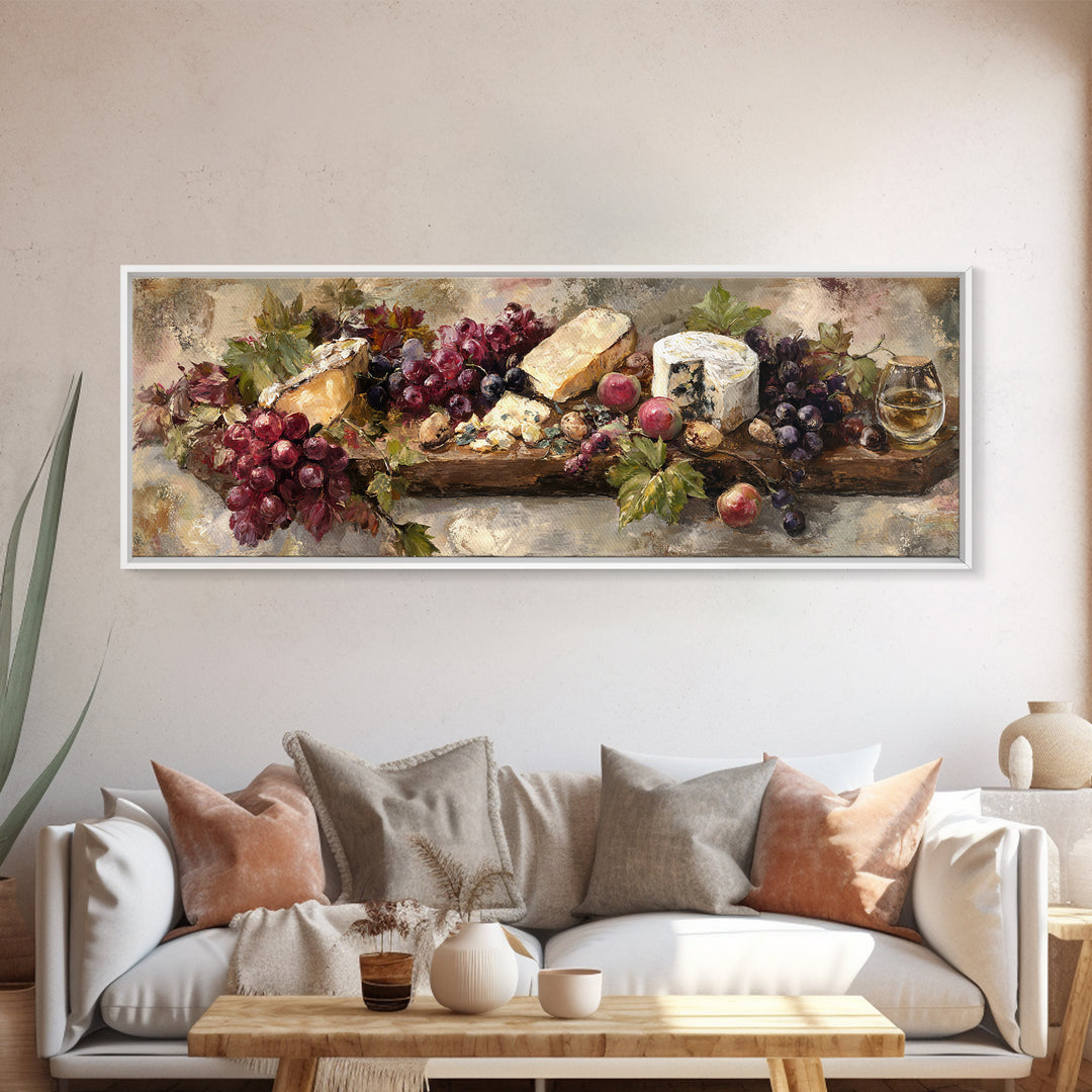 Charcuterie Board with Grapes and Cheese Canvas Print, Winery Art, Kitchen Wall Decor, Winery Decor, Oil Painting, Vineyard, WIN-3x1-29