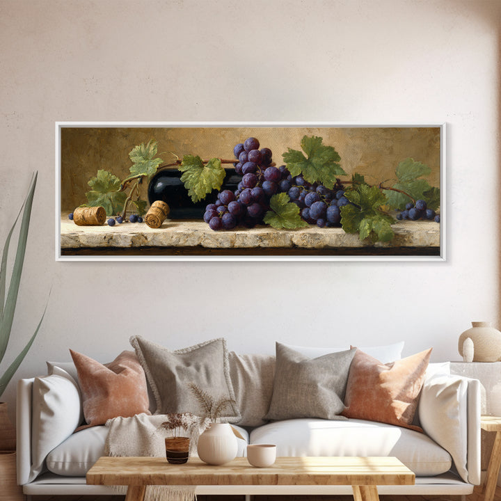 Grapevine Branch with Purple Grapes and Leaves Canvas Print, Winery Art, Cocktail Wall Art, Winery Decor, Fine Art, Vineyard, WIN-3x1-41