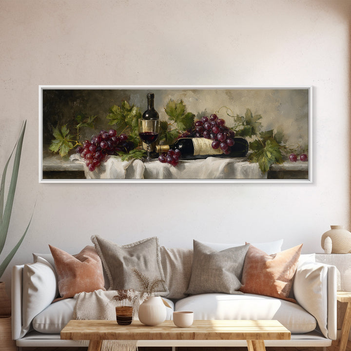 Champagne Grapes and White Linen Still Life Canvas Print, Winery Art, Matisse Print, Winery Decor, Abstract Art, Vineyard, WIN-3x1-45