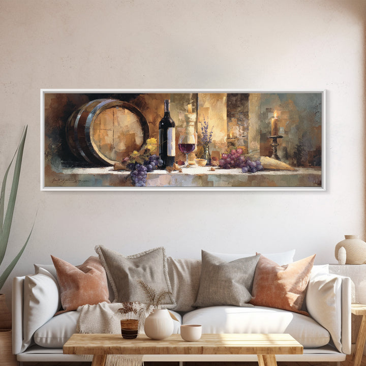 Wine Barrel with Lavender and Sunlight Canvas Print, Winery Art, Retro Wall Art, Winery Decor, Fine Art, Vineyard, Modern Decor, WIN-3x1-46