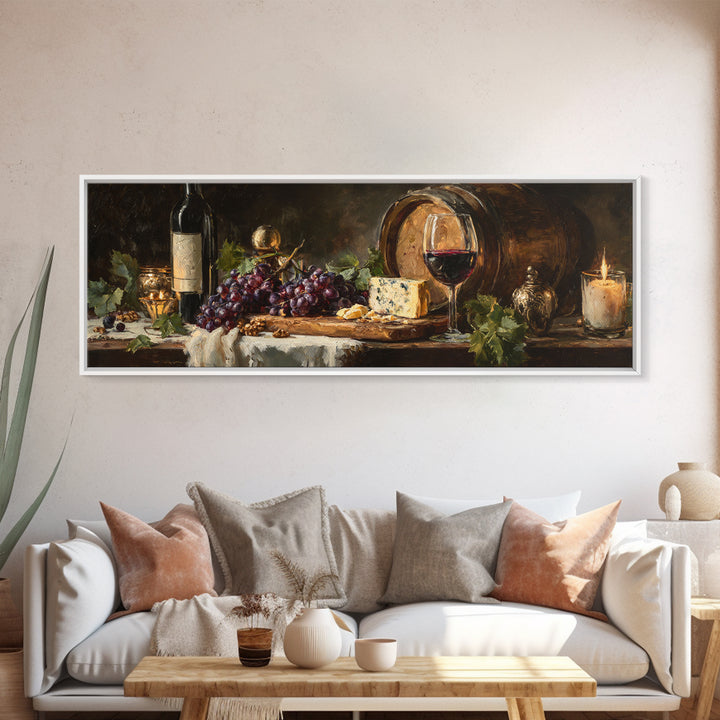 Charcuterie Board with Grapes and Cheese Framed Canvas Print, Winery Art, Kitchen Art, Winery Decor, Watercolor Art, Vineyard, WIN-3x1-5