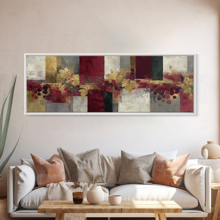 Burgundy Abstract with Gold Accents Framed Canvas Print, Winery Art, Contemporary Art, Winery Decor, Abstract Art, Vineyard, WIN-3x1-63
