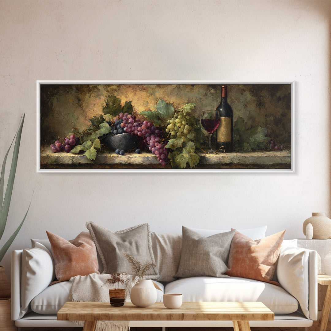 Tuscan Vineyard at Golden Hour Framed Canvas Print, Winery Art, Kitchen Decor, Winery Decor, Abstract Art, Vineyard, WIN-3x1-67