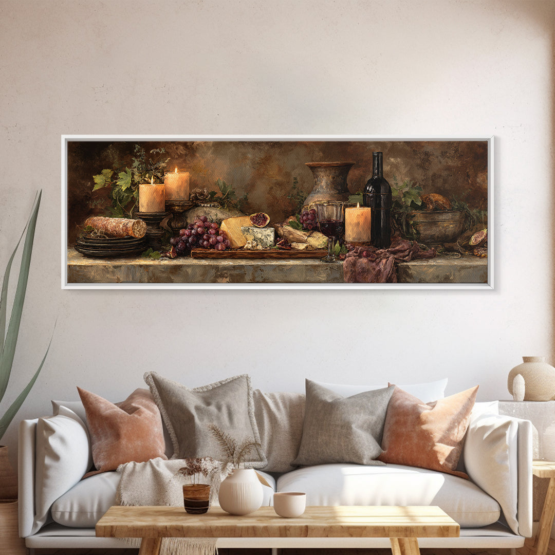 Charcuterie Board with Grapes and Cheese Framed Canvas Print, Winery Art, Bar Art, Winery Decor, Fine Art, Vineyard, WIN-3x1-77
