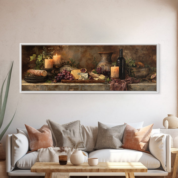 Charcuterie Board with Grapes and Cheese Framed Canvas Print, Winery Art, Bar Art, Winery Decor, Fine Art, Vineyard, WIN-3x1-77