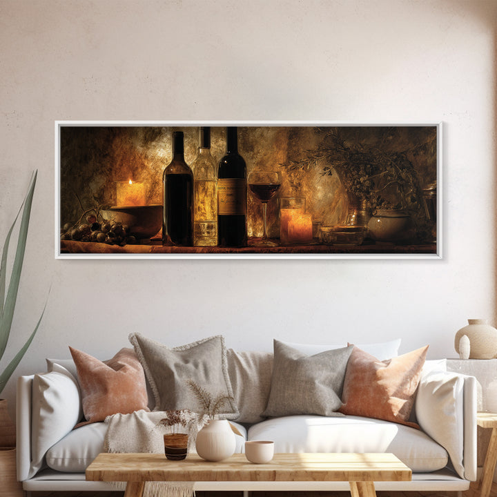Black and Gold Wine Bottle Silhouette Canvas Print, Winery Art, Painting, Winery Decor, Fine Art, Vineyard, Living Room Decor, WIN-3x1-80