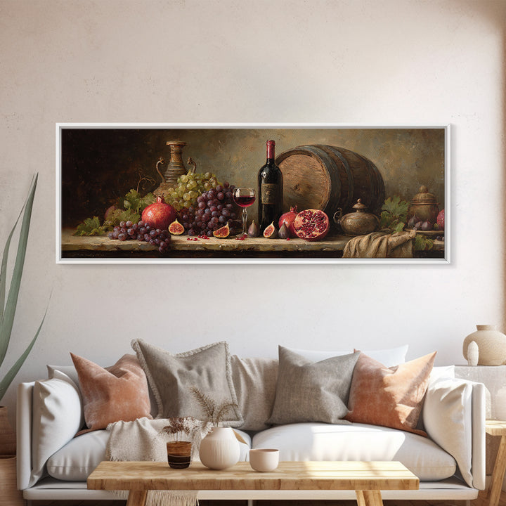 Pomegranate Figs and Red Wine Composition Framed Canvas Print, Winery Art, Living Room Art, Winery Decor, Fine Art, Vineyard, WIN-3x1-81