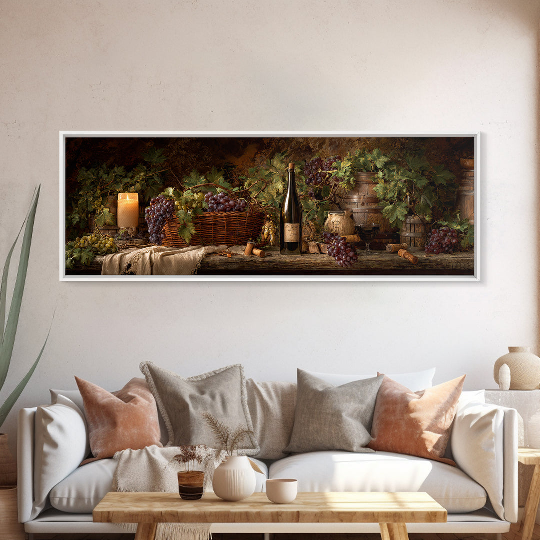Wine Harvest Basket Canvas Print, Winery Art, Kitchen Art, Winery Decor, Watercolor Art, Vineyard, Living Room Art, WIN-3x1-86