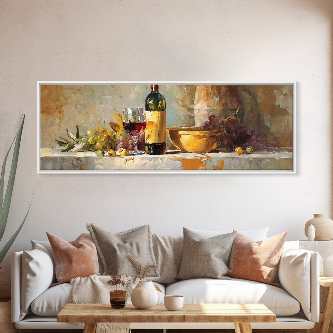 Olive Branch and Wine Glass Mediterranean Still Canvas Print, Winery Art, Wall Art, Winery Decor, Watercolor Art, Vineyard, WIN-3x1-88