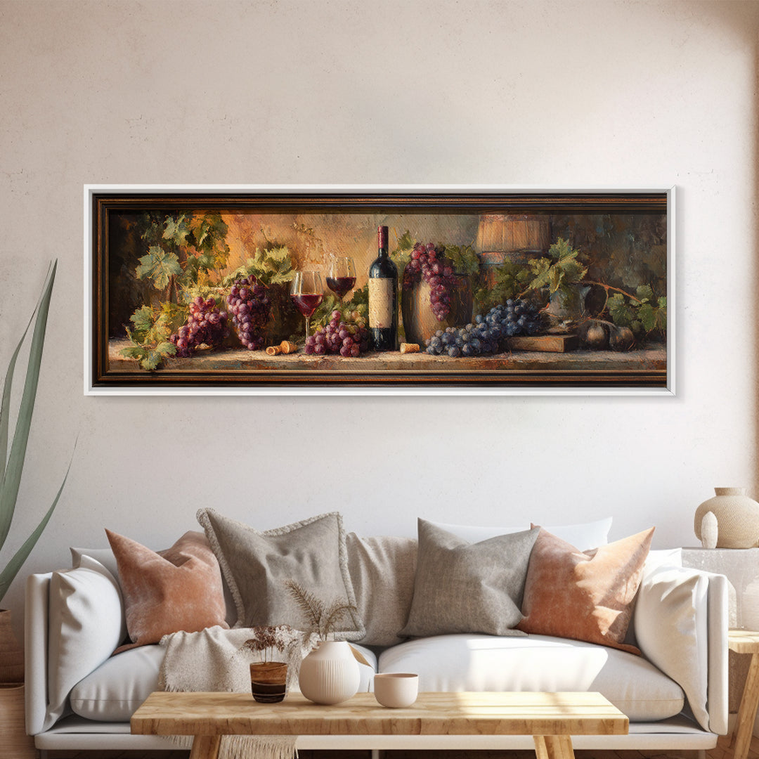 Tuscan Vineyard at Golden Hour Canvas Print, Winery Art, Print, Winery Decor, Vineyard, Wall Art Print, Watercolor Painting, WIN-3x1-91