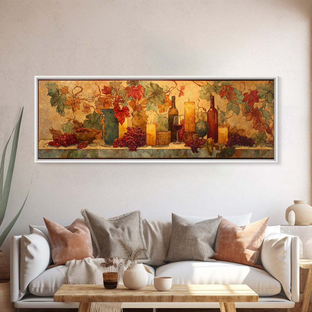 Vine Leaves Turning Autumn Red and Gold Framed Canvas Print, Winery Art, Printable Wall Art, Winery Decor, Fine Art, Vineyard, WIN-3x1-99