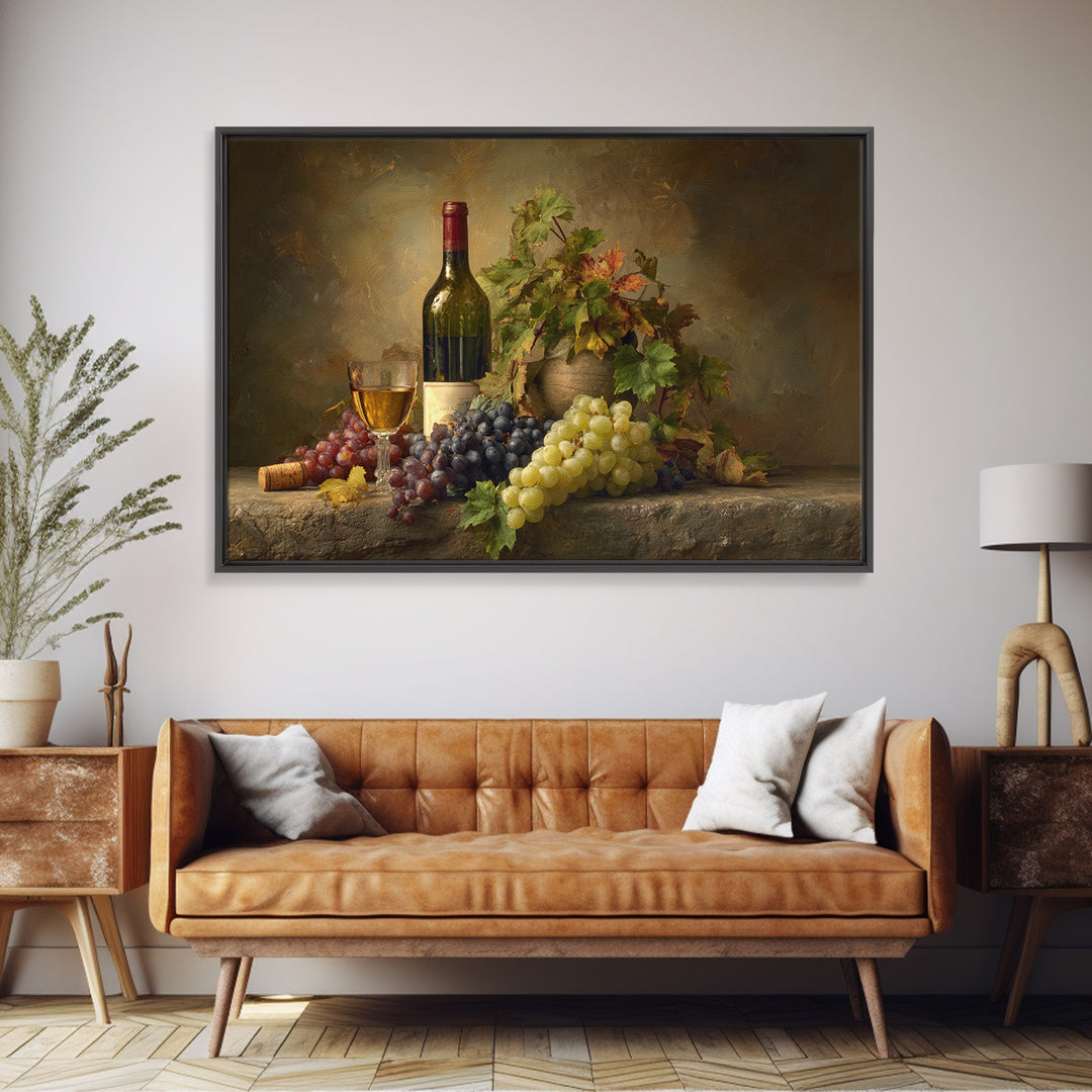 Wine Tasting Flight Rendered as Elegant Still Framed Canvas Print, Winery Art, Kitchen Wall Art, Winery Decor, Vineyard, WIN-3x2-14