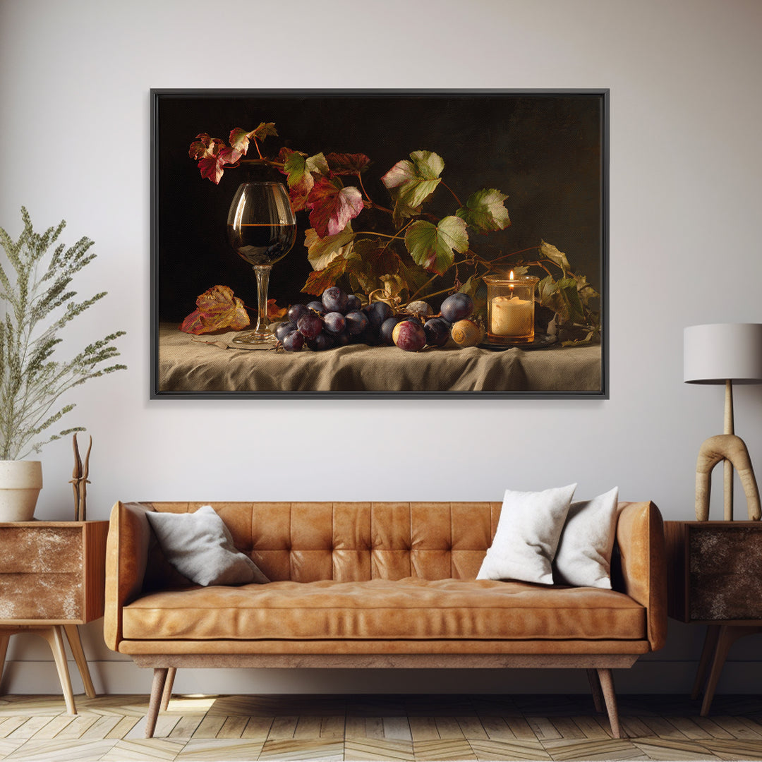 Vine Leaves Turning Autumn Red and Gold Framed Canvas Print, Winery Art, Watercolor Painting, Winery Decor, Fine Art, Vineyard, WIN-3x2-15
