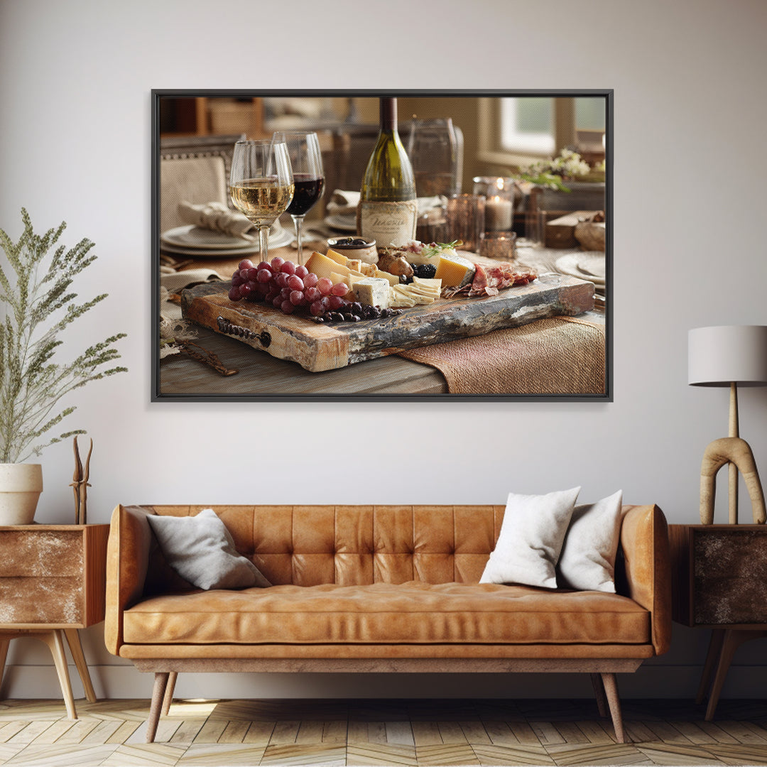 Charcuterie Board with Grapes and Cheese Canvas Print, Winery Art, Gallery Wall Art, Winery Decor, Fine Art, Vineyard, WIN-3x2-17