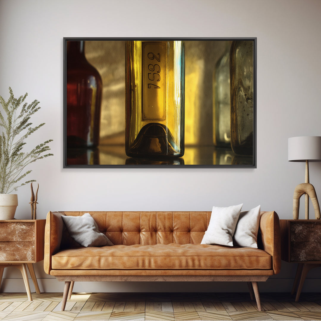 Black and Gold Wine Bottle Silhouette Framed Canvas Print, Winery Art, Gallery Wall Art, Winery Decor, Fine Art, Vineyard, WIN-3x2-20