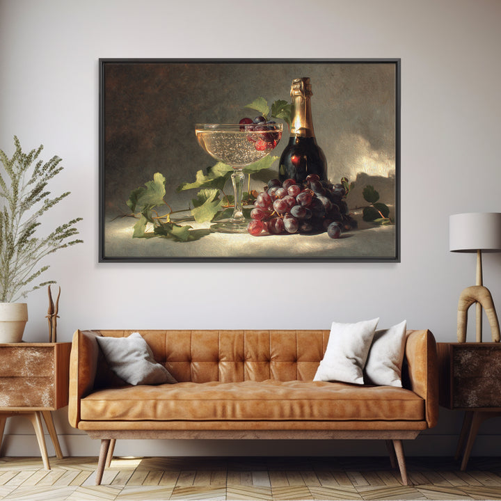 Champagne Coupe with Bubbles and Light Framed Canvas Print, Winery Art, Bar Art, Winery Decor, Fine Art, Vineyard, WIN-3x2-23