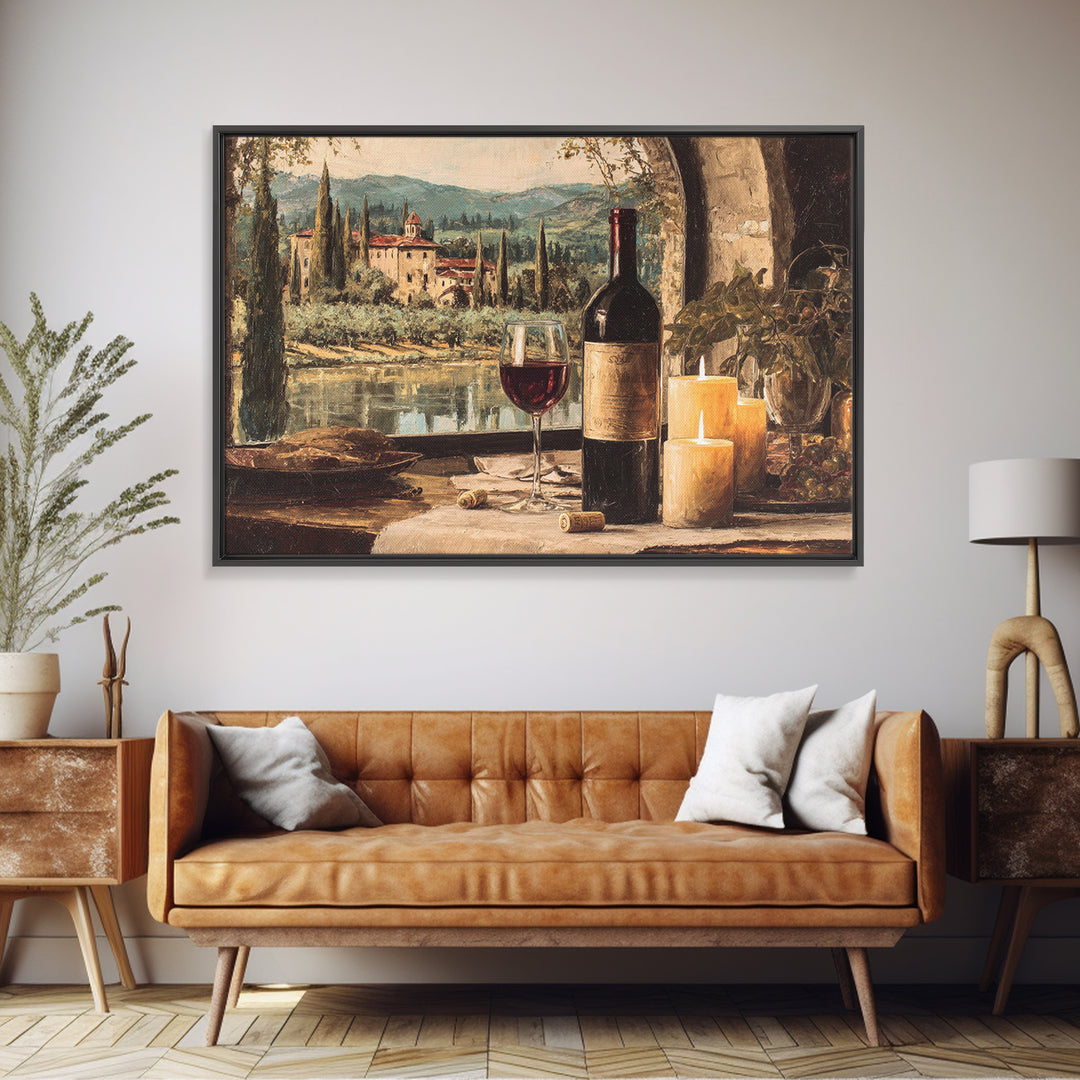 Italian Villa Vineyard Landscape Framed Canvas Print, Winery Art, Matisse Print, Winery Decor, Watercolor Art, Vineyard, WIN-3x2-24