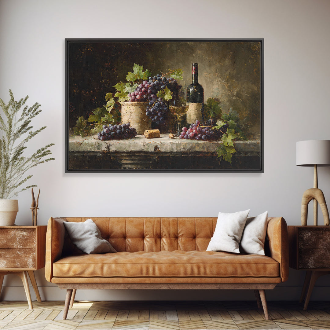 Single Grape Cluster Botanical Study Framed Canvas Print, Winery Art, Landscape Art, Winery Decor, Fine Art, Vineyard, WIN-3x2-25