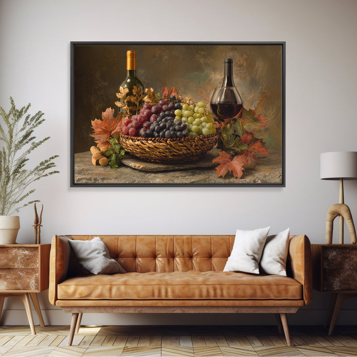 Wine Harvest Basket Canvas Print, Winery Art, Kitchen Art, Winery Decor, Watercolor Art, Vineyard, Living Room Art, WIN-3x2-26