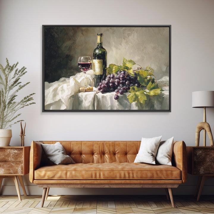 Champagne Grapes and White Linen Still Life Canvas Print, Winery Art, Living Room Art, Winery Decor, Abstract Art, Vineyard, WIN-3x2-33