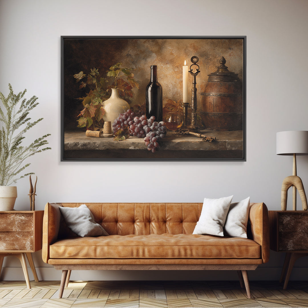 Old Cellar Key and Wine Label Shapes Framed Canvas Print, Winery Art, Travel Poster, Winery Decor, Abstract Art, Vineyard, WIN-3x2-40