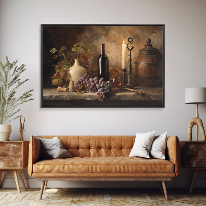 Old Cellar Key and Wine Label Shapes Framed Canvas Print, Winery Art, Travel Poster, Winery Decor, Abstract Art, Vineyard, WIN-3x2-40