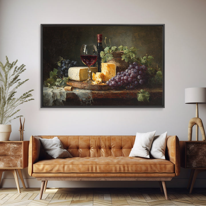 Charcuterie Board with Grapes and Cheese Framed Canvas Print, Winery Art, Cocktail Wall Art, Winery Decor, Watercolor Art, WIN-3x2-41