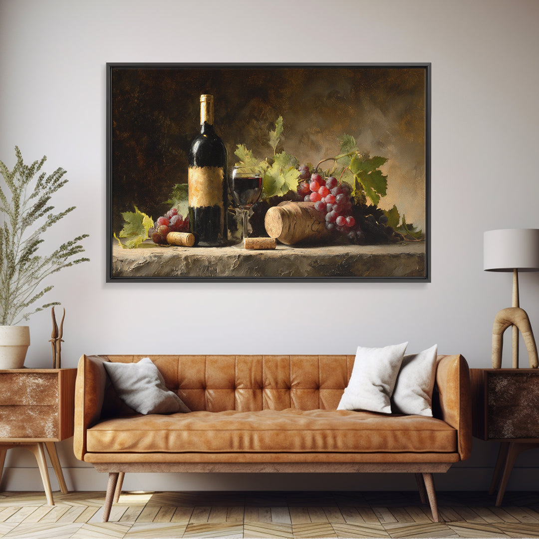 Black and Gold Wine Bottle Silhouette Canvas Print, Winery Art, Cocktail Wall Art, Winery Decor, Watercolor Art, Vineyard, WIN-3x2-44