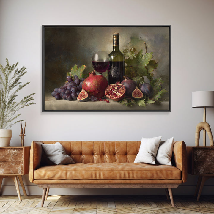 Pomegranate Figs and Red Wine Composition Framed Canvas Print, Winery Art, Gallery Decor, Winery Decor, Fine Art, Vineyard, WIN-3x2-45