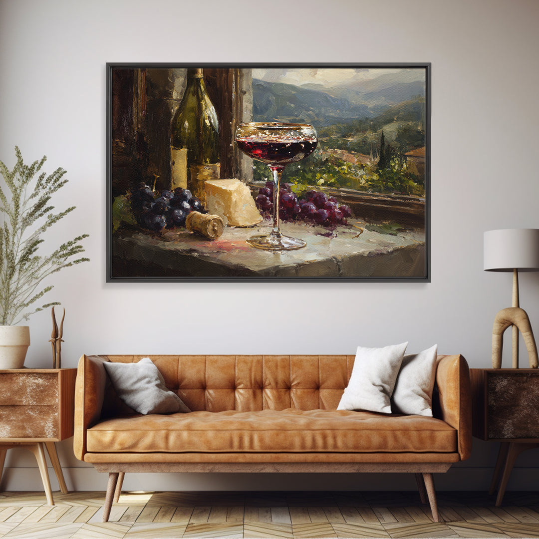 Champagne Coupe with Bubbles and Light Framed Canvas Print, Winery Art, Art Print, Winery Decor, Oil Painting, Vineyard, WIN-3x2-47