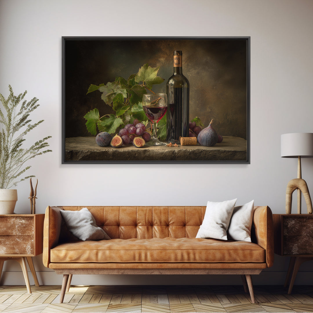 Wine Bottle and Glass Still Life Canvas Print, Winery Art, Preppy Wall Art, Winery Decor, Fine Art, Vineyard, Statement Artwork, WIN-3x2-54