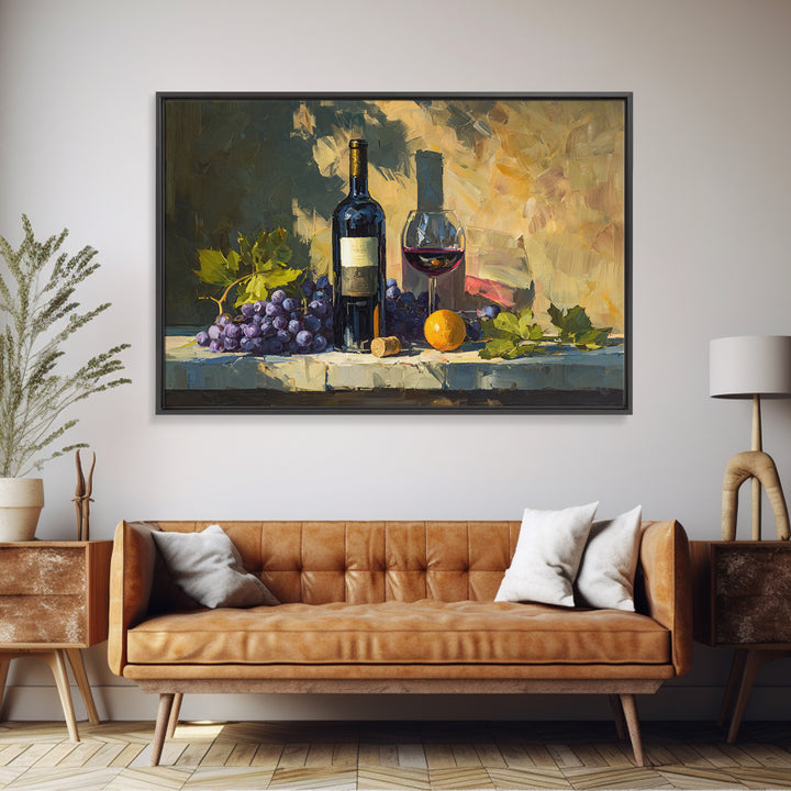 Tuscan Vineyard at Golden Hour Framed Canvas Print, Winery Art, Farmhouse Decor, Winery Decor, Oil Painting, Vineyard, WIN-3x2-55