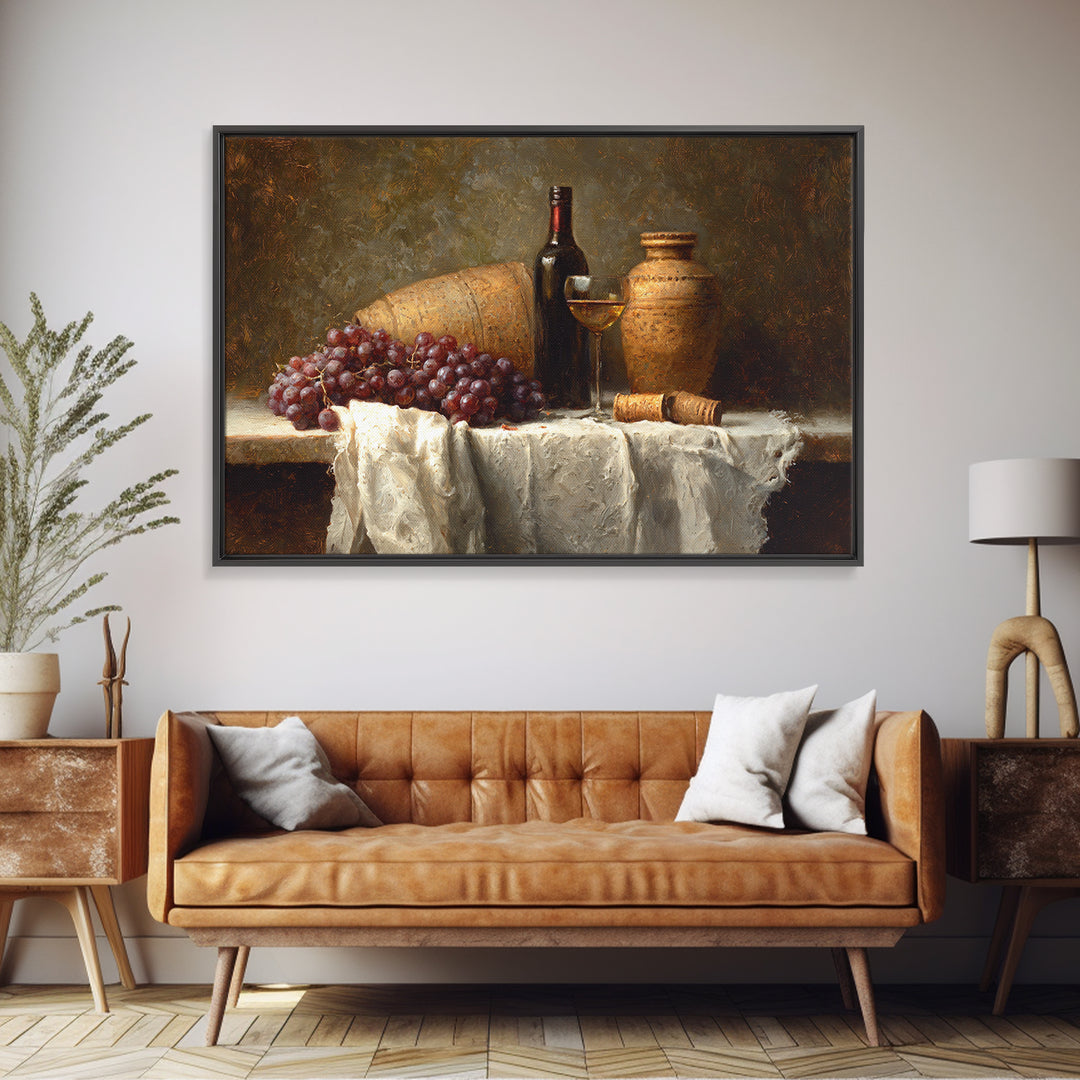 Champagne Grapes and White Linen Still Life Canvas Print, Winery Art, Living Room Art, Winery Decor, Abstract Art, Vineyard, WIN-3x2-57