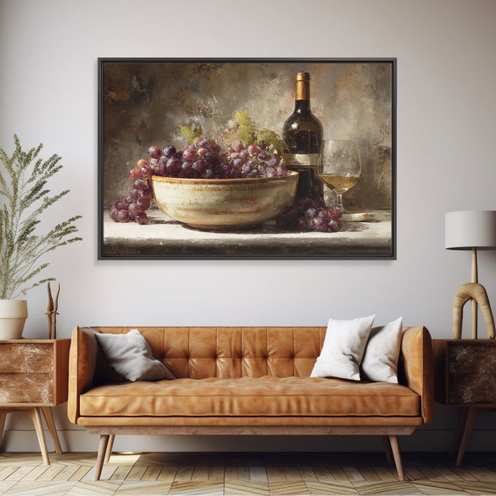 Grapes in a Ceramic Bowl with Shadows Canvas Print, Winery Art, Travel Poster, Winery Decor, Oil Painting, Vineyard, WIN-3x2-61
