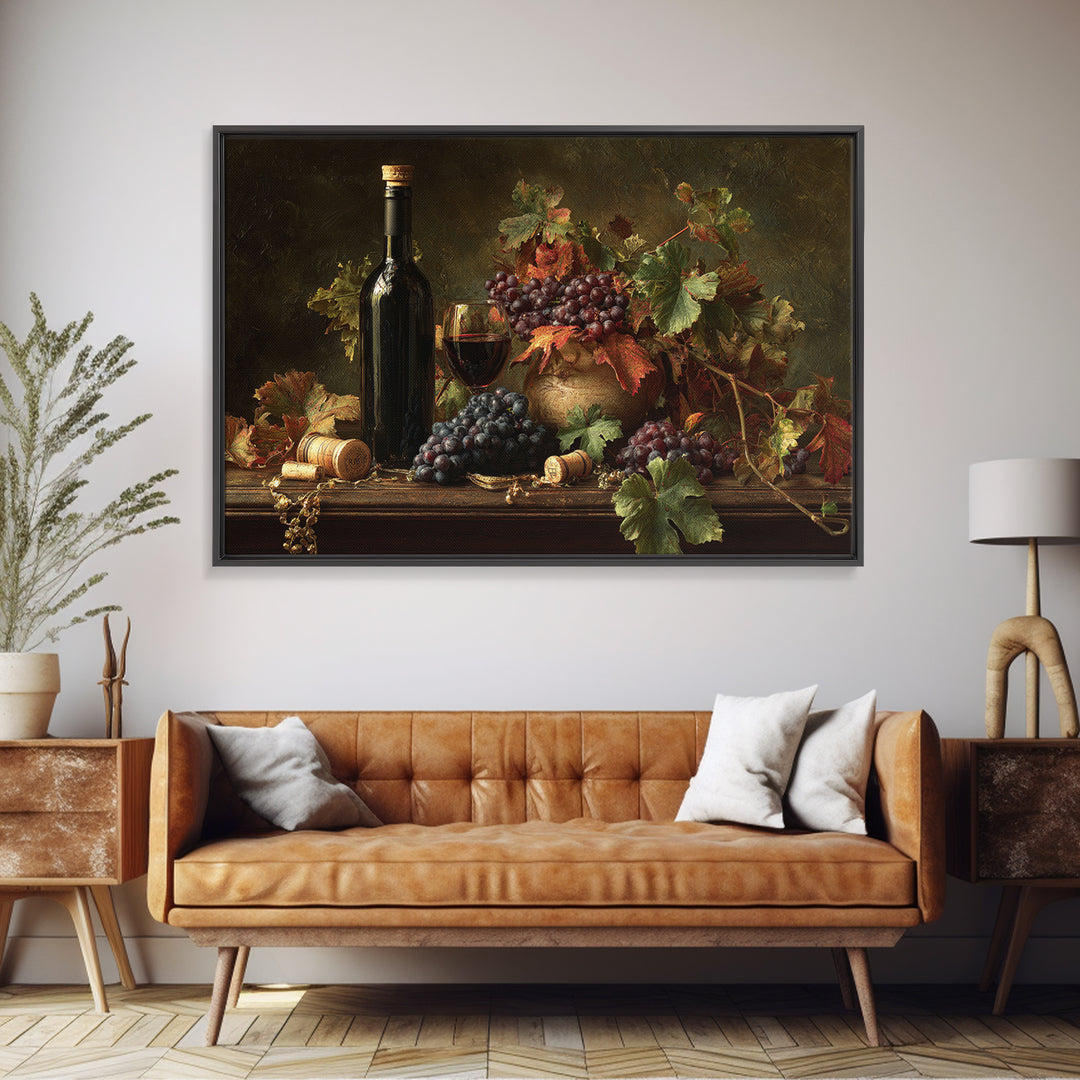Vine Leaves Turning Autumn Red and Gold Framed Canvas Print, Winery Art, Preppy Wall Art, Winery Decor, Fine Art, Vineyard, WIN-3x2-63